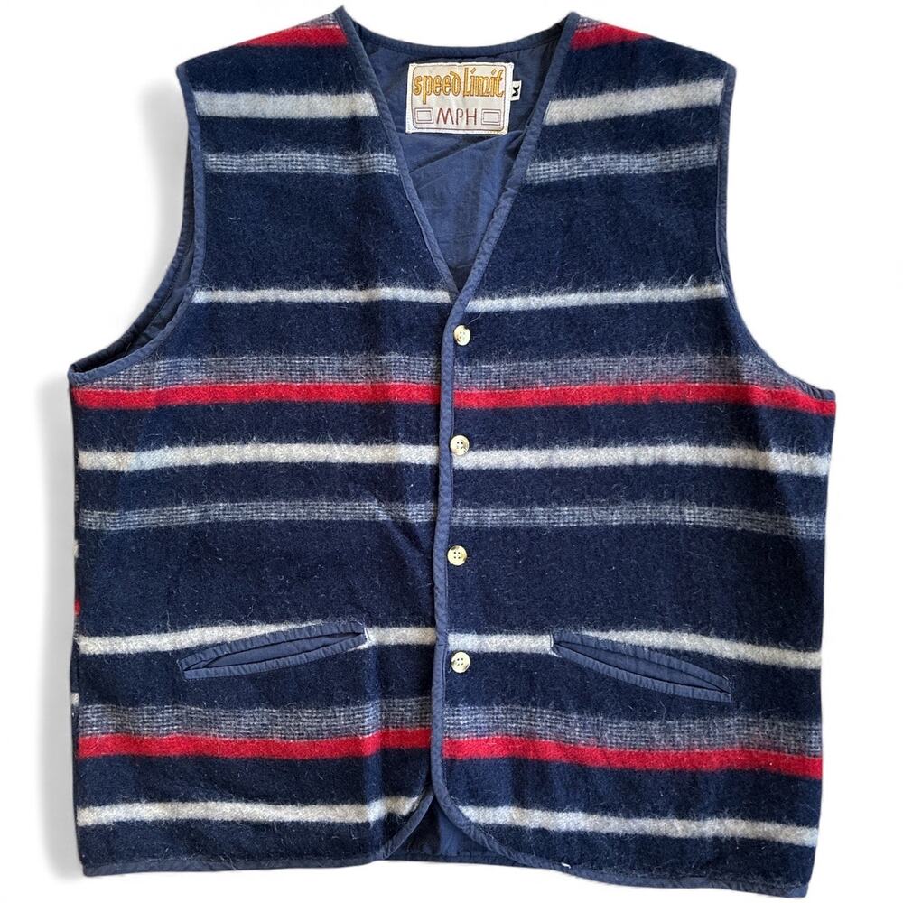 Speed Limit MPH Vintage Wool Blend Vest in Blue size M